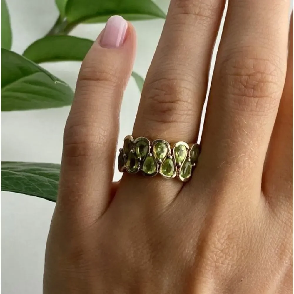 925 Sterling Silver Gold Plated Peridot Ring Size 6.5